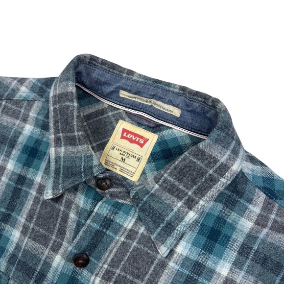 Levis Men's Green Plaid Wool Blend Double Pocket Button Down Long Sleeve Size M - Picture 3 of 14